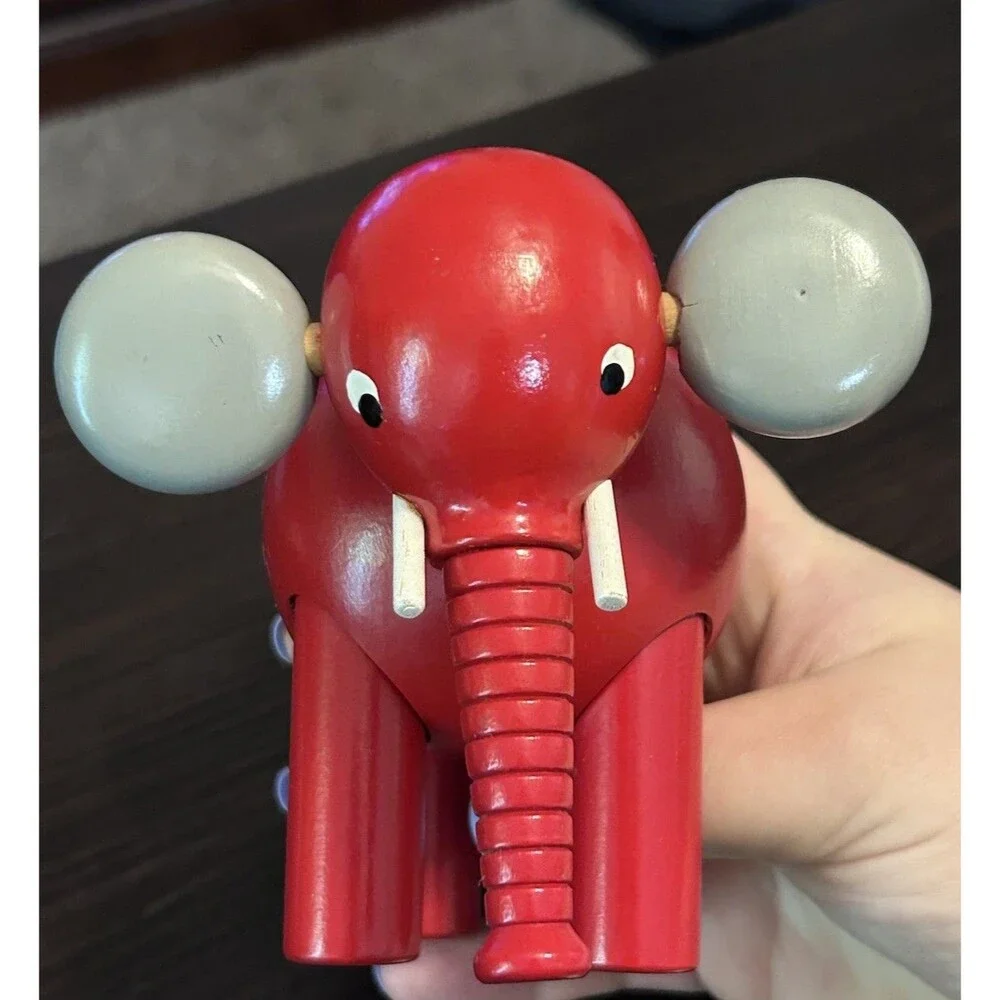 Vintage BRIO Jumbo Elephant Pull Toy Red Wooden Made in Sweden Rare 4.5”